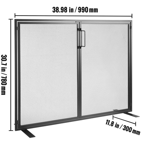 Fireplace Screen 1 Panel with Door, Sturdy Iron Mesh Fireplace Screen, 990(L) x780(H)MM Spark Guard Cover, Simple Installation, Free Standing Fire Fence Grate for Living Room Home Decor Modern