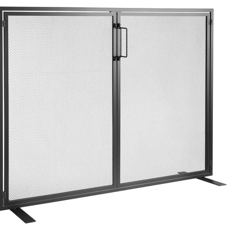 Fireplace Screen 1 Panel with Door, Sturdy Iron Mesh Fireplace Screen, 990(L) x780(H)MM Spark Guard Cover, Simple Installation, Free Standing Fire Fence Grate for Living Room Home Decor Modern