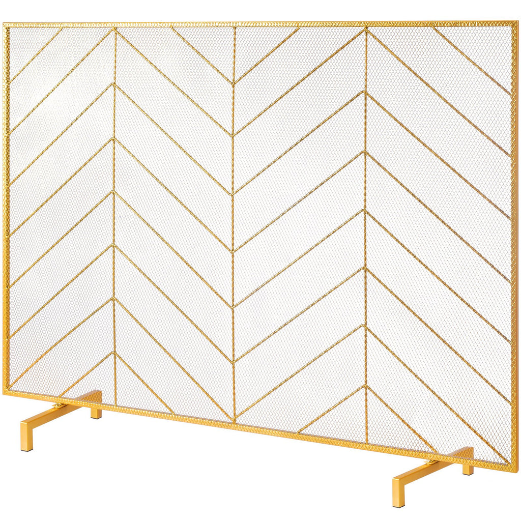 980x758MM Fireplace Screen 1-Panel Iron Mesh Spark Guard Modern Gold