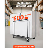 Drywall Cart Dolly, 816 kg Load Capacity, Steel Panel Truck Cart with 12.5 mm Swivel Casters, Lumber Drywall Dolly with Tie-Down Strap & 2 Side Handrails for Factory, Warehouse, Garage, Black