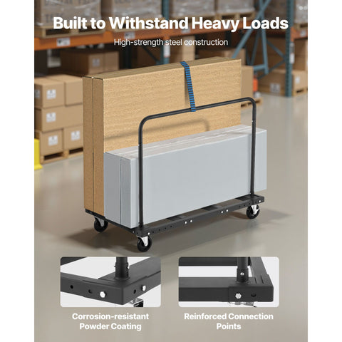 Drywall Cart Dolly, 816 kg Load Capacity, Steel Panel Truck Cart with 12.5 mm Swivel Casters, Lumber Drywall Dolly with Tie-Down Strap & 2 Side Handrails for Factory, Warehouse, Garage, Black