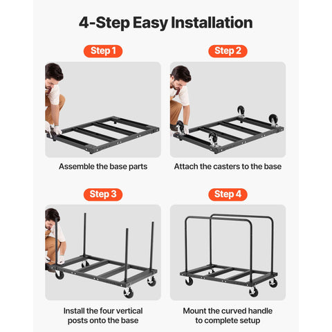 Drywall Cart Dolly, 816 kg Load Capacity, Steel Panel Truck Cart with 12.5 mm Swivel Casters, Lumber Drywall Dolly with Tie-Down Strap & 2 Side Handrails for Factory, Warehouse, Garage, Black