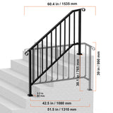 Handrails for Outdoor Steps, 5 Step Stair Hand Rail Kit, Transitional Carbon Steel Railings with Installation Kit, Stair Rails for Seniors, Concrete Steps & Porch & Deck, Black Retro Arch
