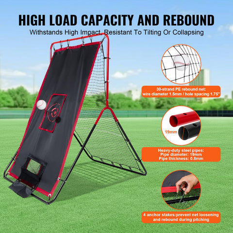 Baseball And Softball Rebounder Net 3.5x4.5 ft 2-in-1 Switch Hitter Pitch