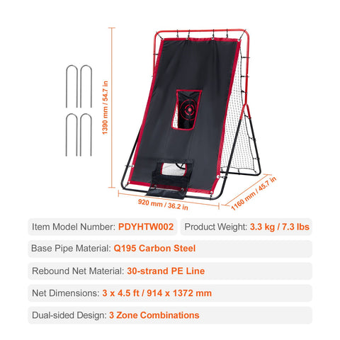 Baseball And Softball Rebounder Net 3.5x4.5 ft 2-in-1 Switch Hitter Pitch