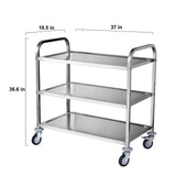 3-Tier Utility Cart Rolling Cart on Wheels 37.5"x20"x37.7" 450 LBS 6 Hooks