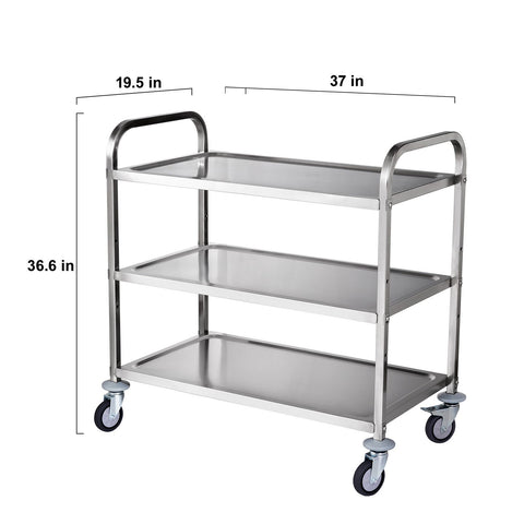 3-Tier Utility Cart Rolling Cart on Wheels 37.5"x20"x37.7" 450 LBS 6 Hooks