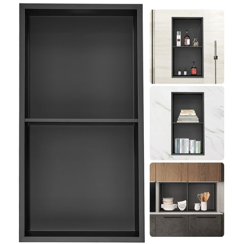 33.02 x 63.5 cm No Tile Shower Niche 304 Stainless Steel, Wall-Inserted Niche Recessed Double Shelves, Sealed Waterproof Rust-Resistant Modern Niche for Shower or Soap Storage Bathroom