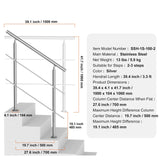 39.4in Handrails for Outdoor Steps 2 Crossbars Staircase for Porch Deck
