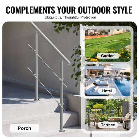 39.4in Handrails for Outdoor Steps 2 Crossbars Staircase for Porch Deck