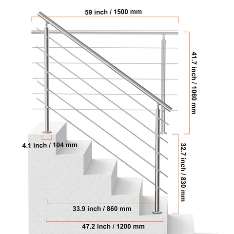 59in Handrails for Outdoor Steps 5 Crossbars Staircase for Porch Deck