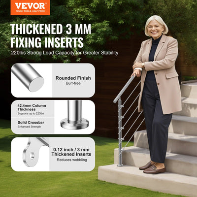 59in Handrails for Outdoor Steps 5 Crossbars Staircase for Porch Deck