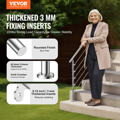 59in Handrails for Outdoor Steps 5 Crossbars Staircase for Porch Deck