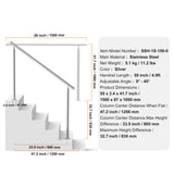 Handrails for Outdoor Steps, 59 in/ 150cm Length Stair Hand Rail Kit, Transitional Stainless Steel Railings with Installation Kit, Double-column Staircase Handrails for Seniors,Porch & Deck