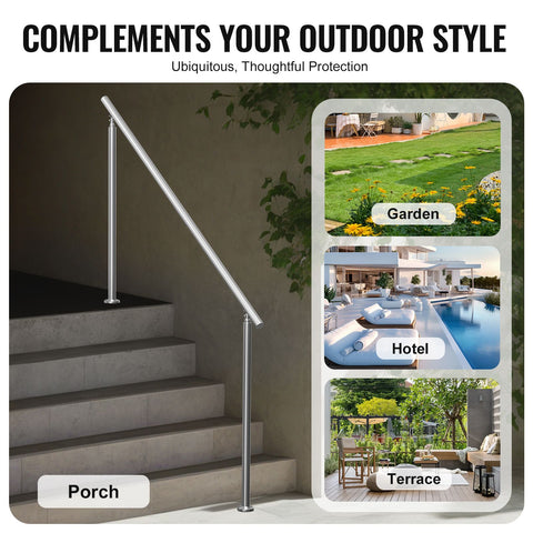 Handrails for Outdoor Steps, 70.9 in/ 180cm Length Stair Hand Rail Kit, Transitional Stainless Steel Railings with Installation Kit, Double-column Staircase Handrails for Seniors,Porch & Deck