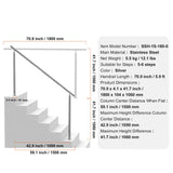 Handrails for Outdoor Steps, 70.9 in/ 180cm Length Stair Hand Rail Kit, Transitional Stainless Steel Railings with Installation Kit, Double-column Staircase Handrails for Seniors,Porch & Deck