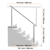 Handrails for Outdoor Steps, 70.9 in/ 180cm Length Stair Hand Rail Kit, Transitional Stainless Steel Railings with Installation Kit, Double-column Staircase Handrails for Seniors,Porch & Deck