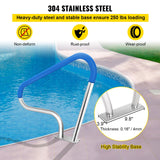 Pool Rail 39x32 Pool Railing 304 Stainless Steel 250LBS Load Capacity Silver Rustproof Pool Handrail Humanized Swimming Pool Handrail with Blue Grip Cover & M8 Drill Bit & Self-Taping Screws