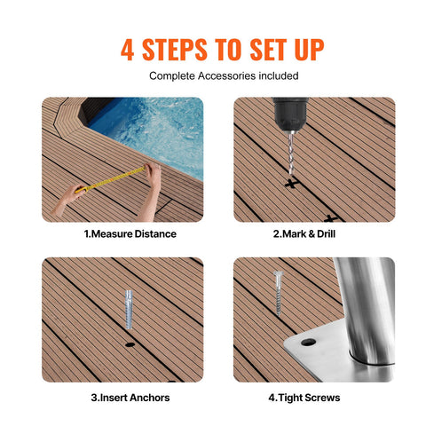 Pool Handrail 39 x 32 inch Stainless Steel with Base Plate for Spas
