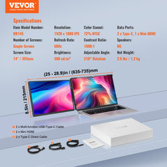 VEVOR Laptop Screen Extender 14in HD 1080P Portable Monitor for 13"-17" Laptop