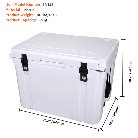 Insulated Portable Cooler, 65 qt, Holds 65 Cans, Ice Retention Hard Cooler with Heavy Duty Handle, Ice Chest Lunch Box for Camping, Beach, Picnic, Travel, Outdoor, Keeps Ice for up to 6 Days