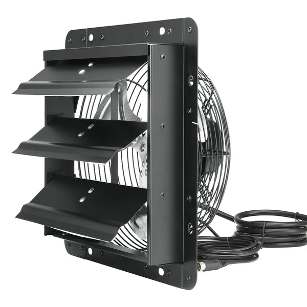 Shutter Exhaust Fan, 254mm / 10inch with Temperature Humidity Controller, EC-motor, 843 CFM, Variable Speed Adjustable Wall Mount Attic Fan, Ventilation and Cooling for Greenhouses, Garages, Sheds