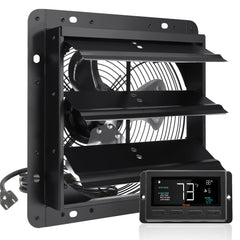 VEVOR Shutter Exhaust Fan, 254mm / 10inch  with Temperature Humidity Controller, EC-motor, 843 CFM, Variable Speed Adjustable Wall Mount Attic Fan, Ventilation and Cooling for Greenhouses, Garages, Sheds