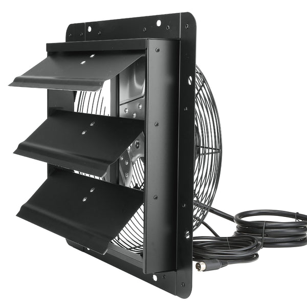 Shutter Exhaust Fan, 356 mm / 14inch with Temperature Humidity Controller, EC-motor, 1024 CFM, Variable Speed Adjustable Wall Mount Attic Fan, Ventilation and Cooling for Greenhouses, Garages, Sheds