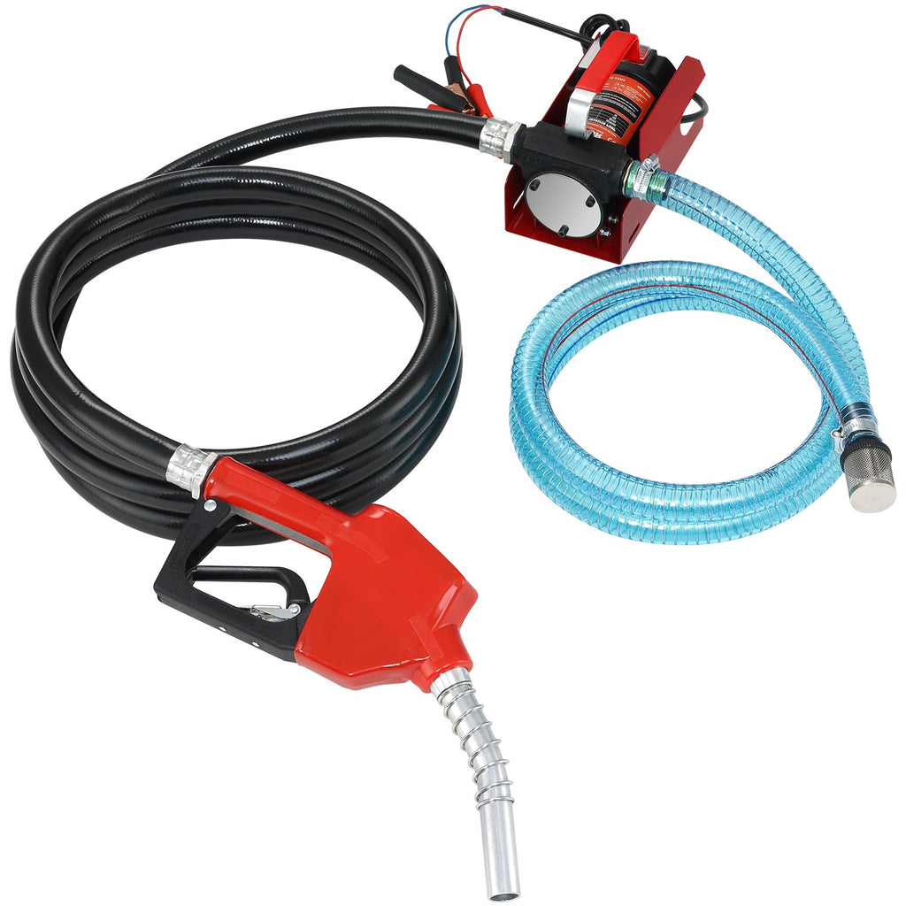 Fuel Transfer Pump, 12V DC, 10 GPM, 8 m Lift, Portable Electric Diesel Transfer Extractor Pump Kit with Automatic Shut-off Nozzle, Delivery & Suction Hose for Diesel, Kerosene, Transformer Oil