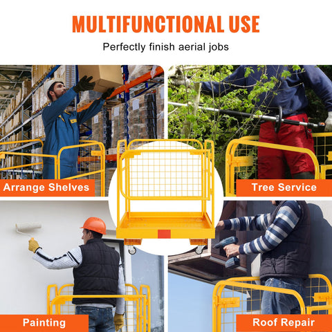 Forklift Safety Cage, 544 kg Load Capacity, 92 x 92 cm Folding Forklift Work Platform with Lockable Swivel Wheels, Drain Hole, and Device Chain, Holds 1 to 2 Adults, Perfect for Aerial Work