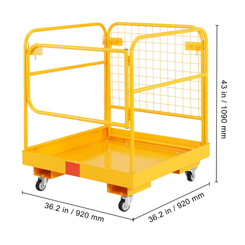 Forklift Safety Cage, 544 kg Load Capacity, 92 x 92 cm Folding Forklift Work Platform with Lockable Swivel Wheels, Drain Hole, and Device Chain, Holds 1 to 2 Adults, Perfect for Aerial Work
