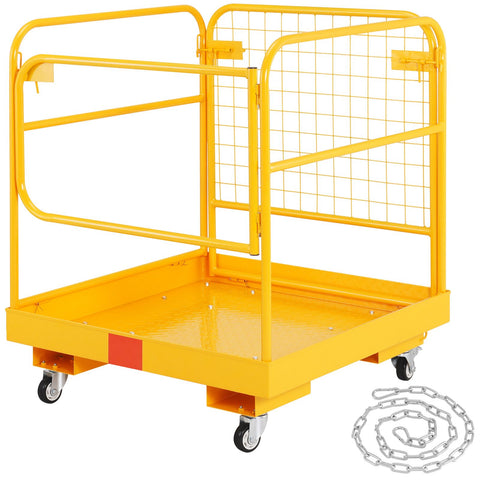 Forklift Safety Cage, 544 kg Load Capacity, 92 x 92 cm Folding Forklift Work Platform with Lockable Swivel Wheels, Drain Hole, and Device Chain, Holds 1 to 2 Adults, Perfect for Aerial Work