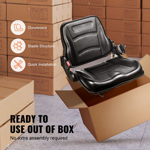 Universal Forklift Seat, Fold Down Tractor Seat with Adjustable Angle Back, Micro Switch and Retractable Seatbelt, 16-34 cm Slot Forklift Seat for Tractor Loader Excavator