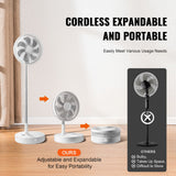 12 Inch Foldable Oscillating Standing Fan with Remote Control, 4 Speed Adjustable Portable Desk Quiet Fan, 7200mah Rechargeable USB Small Fan, Folded Rotating Floor Fan for Bedroom Office Travel