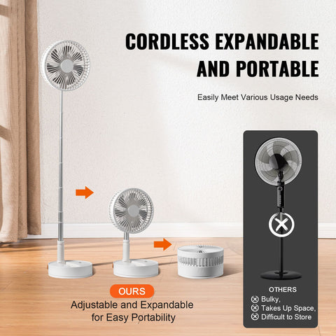 8 Inch Foldable Oscillating Standing Fan with Remote Control, 4 Speed Adjustable Portable Desk Quiet Fan, 7200mah Rechargeable USB Small Fan, Folded Rotating Floor Fan for Bedroom Office Travel