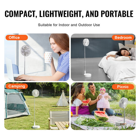 8 Inch Foldable Oscillating Standing Fan with Remote Control, 4 Speed Adjustable Portable Desk Quiet Fan, 7200mah Rechargeable USB Small Fan, Folded Rotating Floor Fan for Bedroom Office Travel