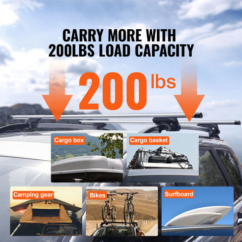 Roof Rack Cross Bars, Aluminum Roof Rack Crossbars, Fit Raised Side Rail with Gap, 90 kg Load Capacity, Adjustable Crossbars with Locks, for SUVs, Sedans, and Vans