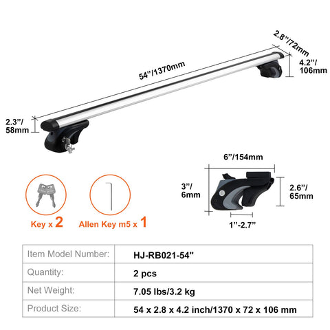 Roof Rack Cross Bars, Aluminum Roof Rack Crossbars, Fit Raised Side Rail with Gap, 90 kg Load Capacity, Adjustable Crossbars with Locks, for SUVs, Sedans, and Vans
