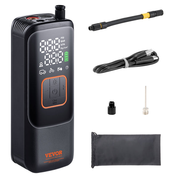 Tire Inflator Portable Air Compressor, 150 PSI Electric Air Pump, 4000mAh Rechargeable Tire Pump with Auto-Off Function, LCD Pressure Gauge, 3 Nozzles, LED Light for Car Motorcycle Bike Ball