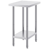 Stainless Steel Prep Table, 24 x 18 x 34 Inch, Heavy Duty Metal Worktable with 3 Adjustable Height Levels, Commercial Workstation for Kitchen Garage Restaurant Backyard