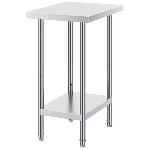 Stainless Steel Prep Table, 24 x 18 x 34 Inch, Heavy Duty Metal Worktable with 3 Adjustable Height Levels, Commercial Workstation for Kitchen Garage Restaurant Backyard