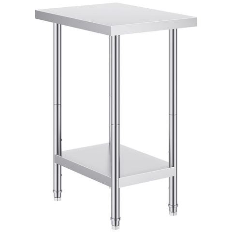 Stainless Steel Prep Table, 24 x 18 x 34 Inch, Heavy Duty Metal Worktable with 3 Adjustable Height Levels, Commercial Workstation for Kitchen Garage Restaurant Backyard