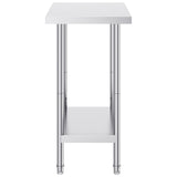 Stainless Steel Prep Table, 24 x 18 x 34 Inch, Heavy Duty Metal Worktable with 3 Adjustable Height Levels, Commercial Workstation for Kitchen Garage Restaurant Backyard