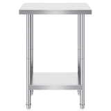 Stainless Steel Prep Table, 24 x 18 x 34 Inch, Heavy Duty Metal Worktable with 3 Adjustable Height Levels, Commercial Workstation for Kitchen Garage Restaurant Backyard