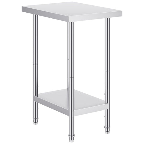 Stainless Steel Prep Table, 24 x 18 x 34 Inch, Heavy Duty Metal Worktable with 3 Adjustable Height Levels, Commercial Workstation for Kitchen Garage Restaurant Backyard