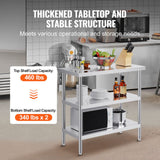 Stainless Steel Food Prep Table, 18 x 36 x 34 Inch Commercial Kitchen Worktable, with 2 Adjustable Undershelf, Heavy Duty Prep Table Metal Work Table for BBQ, Kitchen, Home, and Garage