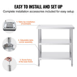 Stainless Steel Food Prep Table, 18 x 36 x 34 Inch Commercial Kitchen Worktable, with 2 Adjustable Undershelf, Heavy Duty Prep Table Metal Work Table for BBQ, Kitchen, Home, and Garage