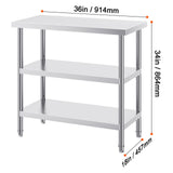 Stainless Steel Food Prep Table, 18 x 36 x 34 Inch Commercial Kitchen Worktable, with 2 Adjustable Undershelf, Heavy Duty Prep Table Metal Work Table for BBQ, Kitchen, Home, and Garage