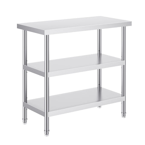 Stainless Steel Food Prep Table, 18 x 36 x 34 Inch Commercial Kitchen Worktable, with 2 Adjustable Undershelf, Heavy Duty Prep Table Metal Work Table for BBQ, Kitchen, Home, and Garage