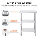 Stainless Steel Food Prep Table, 14 x 24 x 34 Inch Commercial Kitchen Worktable, with 2 Adjustable Undershelf, Heavy Duty Prep Table Metal Work Table for BBQ, Kitchen, Home, and Garage
